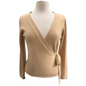 Max Mara 100% Cashmere Beige Tan Wrap Sweater Cardigan L Old Money Luxury